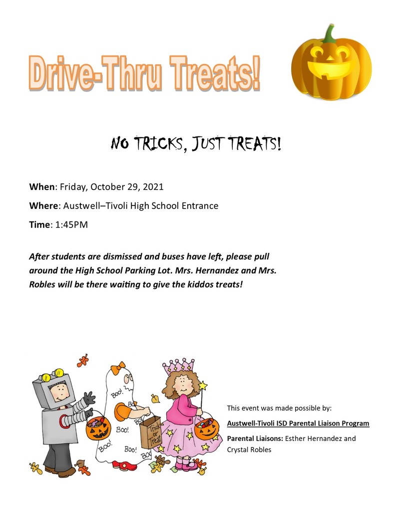 Drive-Thru Treats (Tomorrow!)  October 29, 2021
