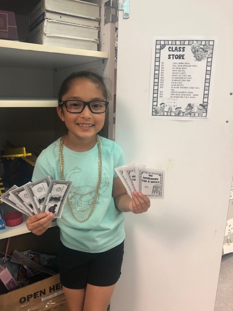 2nd Grader set a goal to save her classroom money to pay for no homework for the month of May and today she achieved it! Way to go! 