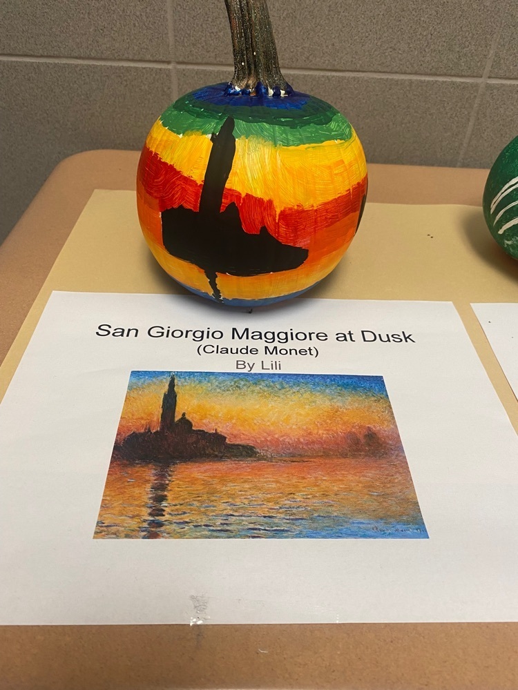 Impressive impressionist pumpkins painted by the Junior Class.